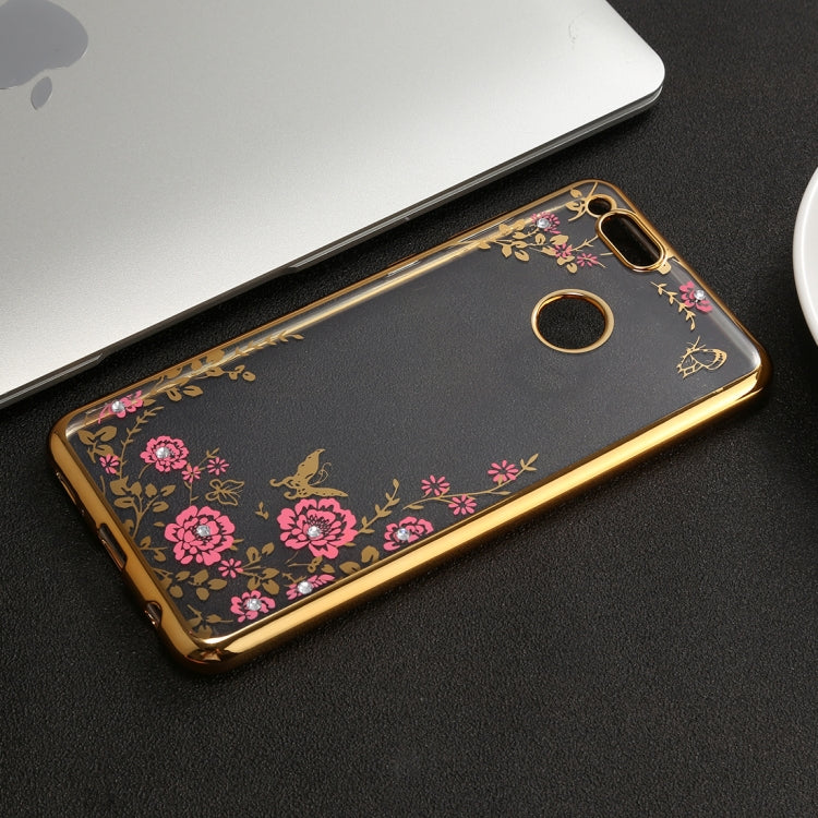For Huawei Honor Play 7X Flowers Pattern Diamond Encrusted Electroplating Soft TPU Protective Cover Case