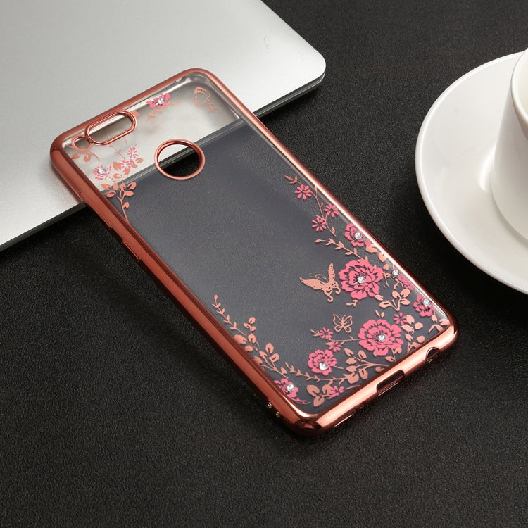 For Huawei Honor Play 7X Flowers Pattern Diamond Encrusted Electroplating Soft TPU Protective Cover Case