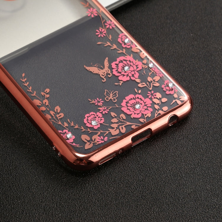 For Huawei Honor Play 7X Flowers Pattern Diamond Encrusted Electroplating Soft TPU Protective Cover Case