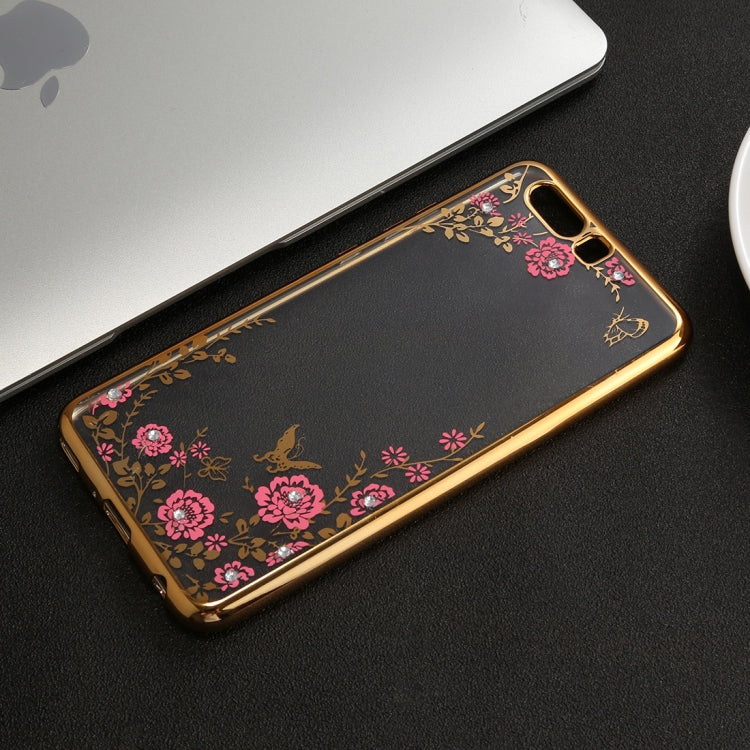 For Huawei P10 Plus Flowers Pattern Diamond Encrusted Electroplating Soft TPU Protective Cover Case