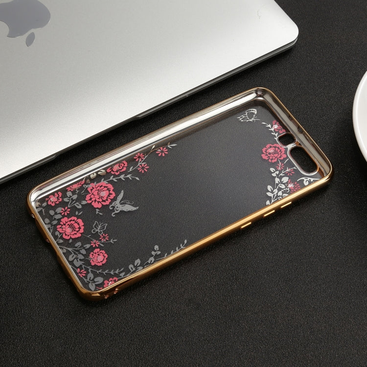 For Huawei P10 Plus Flowers Pattern Diamond Encrusted Electroplating Soft TPU Protective Cover Case