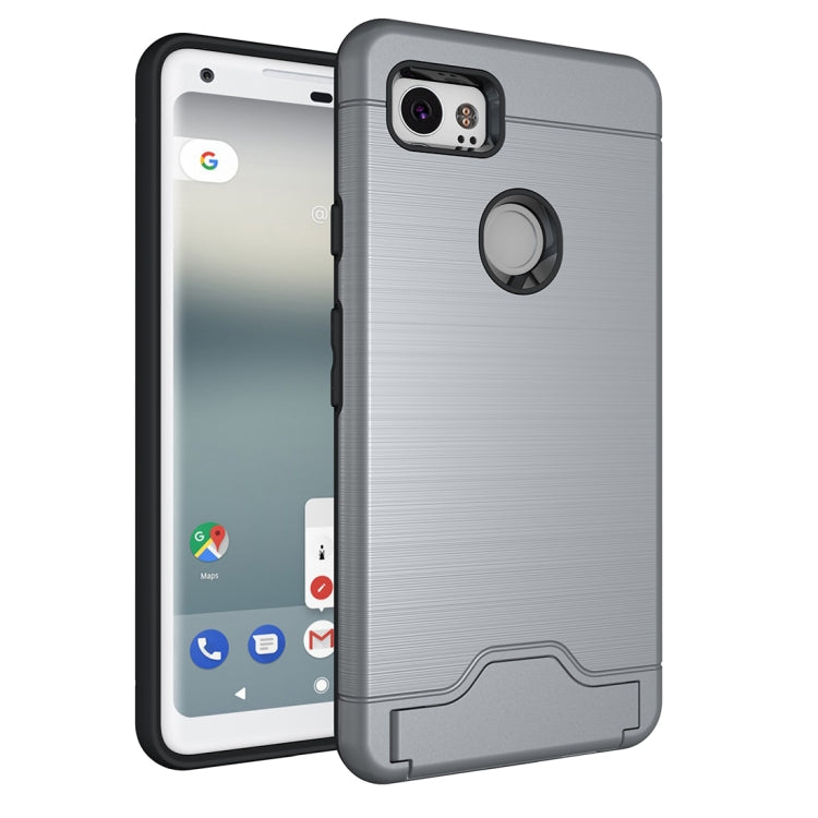 For Google Pixel 2 XL Brushed Texture Separable PC + TPU Protective Combination Back Case with Holder & Card Slot