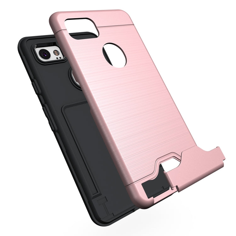 For Google Pixel 2 XL Brushed Texture Separable PC + TPU Protective Combination Back Case with Holder & Card Slot
