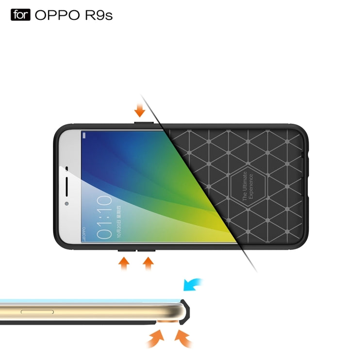 For OPPO R9s Brushed Texture Carbon Fiber TPU Protective Case