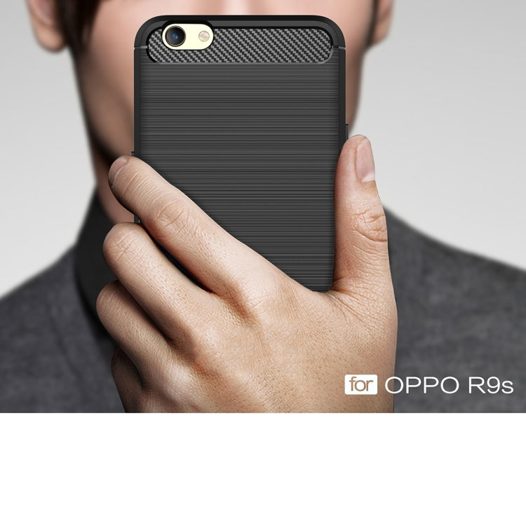 For OPPO R9s Brushed Texture Carbon Fiber TPU Protective Case