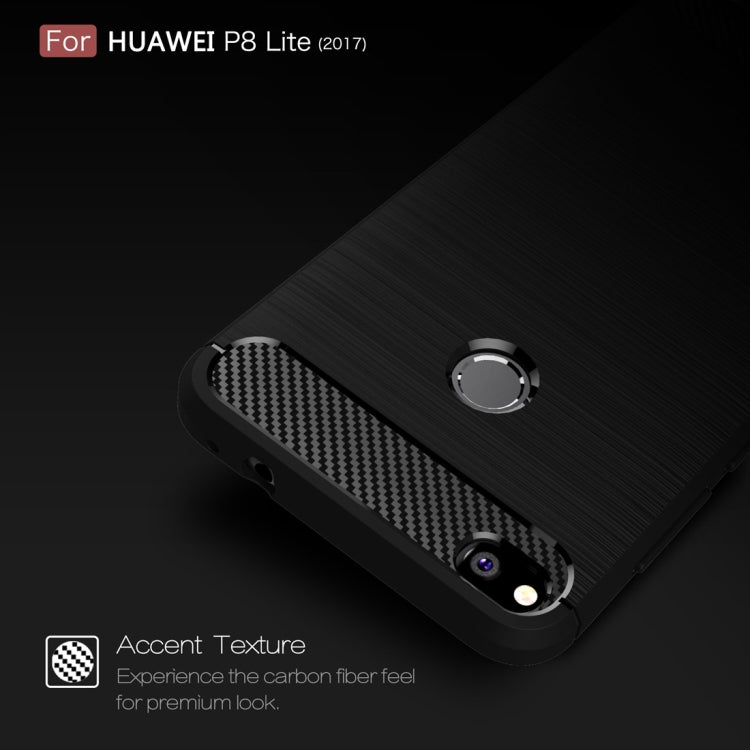 For Huawei P8 Lite (2017) Brushed Carbon Fiber Texture Shockproof TPU Protective Case