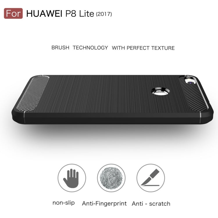 For Huawei P8 Lite (2017) Brushed Carbon Fiber Texture Shockproof TPU Protective Case