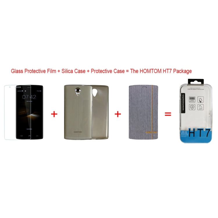 3 in 1 HOMTOM for HT7 & HT7 Pro TPU Protective Case + Flax Texture Leather Case + Tempered Glass Screen Film