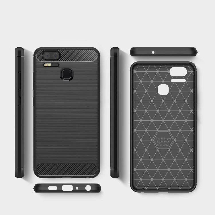 For Asus Zenfone 3 Zoom ZE553KL Brushed Texture Carbon Fiber Shockproof TPU Rugged Armor Protective Case