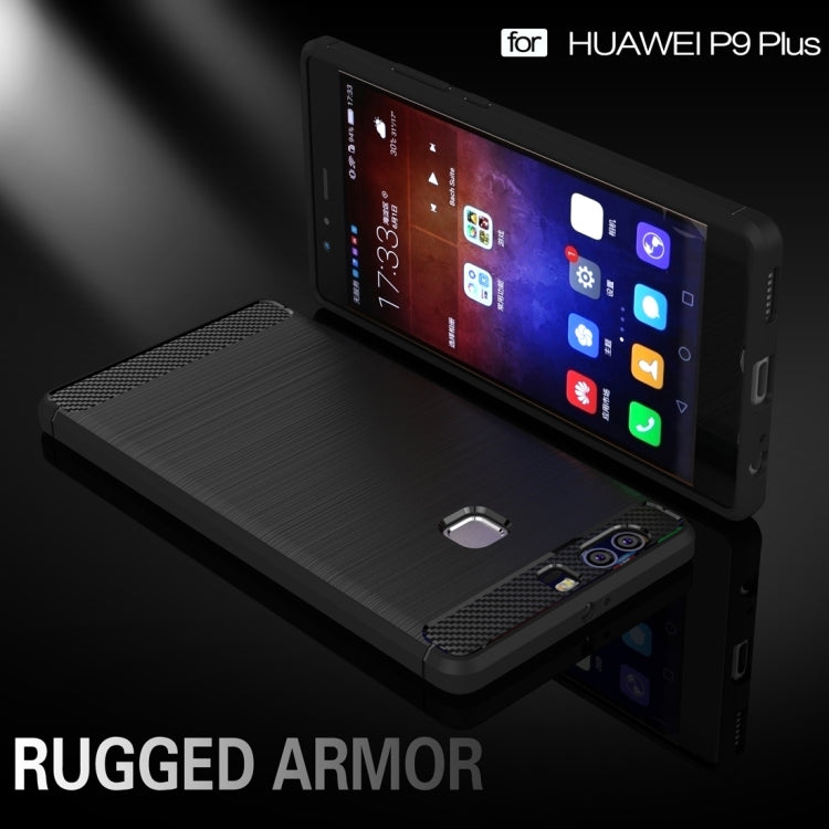 For Huawei P9 Plus Brushed Texture Fiber TPU Rugged Armor Protective Case
