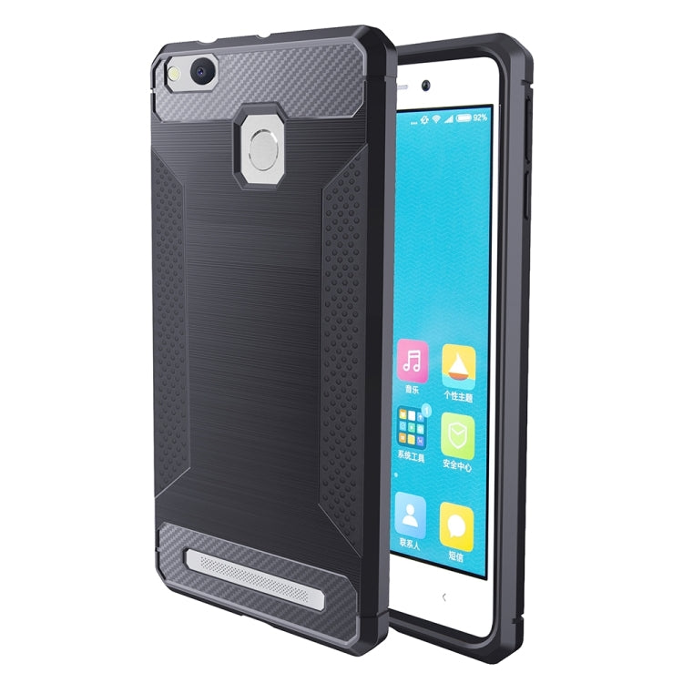 For Xiaomi Redmi 3 / 3s / 3 Pro Brushed Texture Carbon Fiber Anti-slip TPU Protective Cover Case