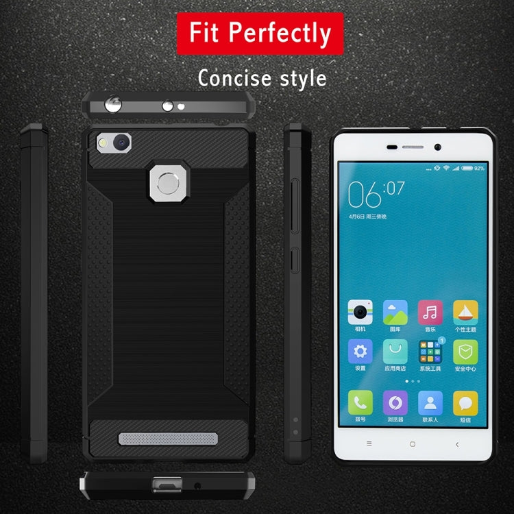 For Xiaomi Redmi 3 / 3s / 3 Pro Brushed Texture Carbon Fiber Anti-slip TPU Protective Cover Case