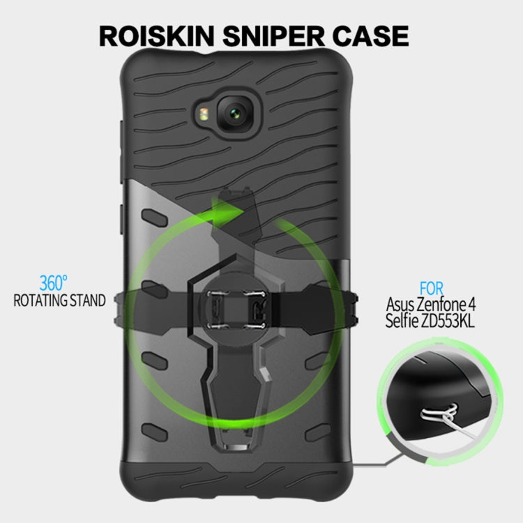For Asus Zenfone 4 Selfie (ZD553KL) PC + TPU Dropproof Sniper Hybrid Protective Back Cover Case with 360 Degree Rotation Holder