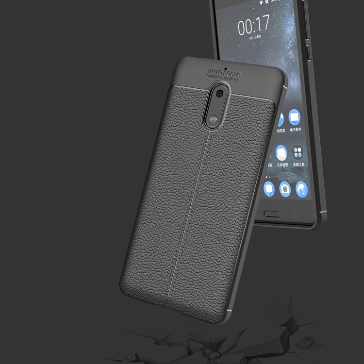 For Nokia 6 Litchi Texture Design Soft TPU Anti-skip Protective Cover Back Case