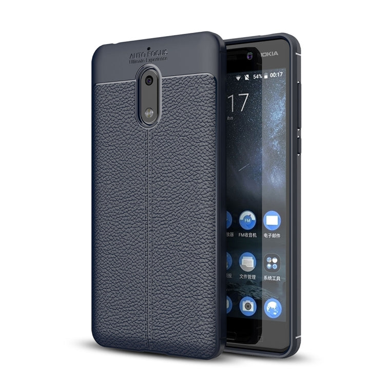 For Nokia 6 Litchi Texture Design Soft TPU Anti-skip Protective Cover Back Case