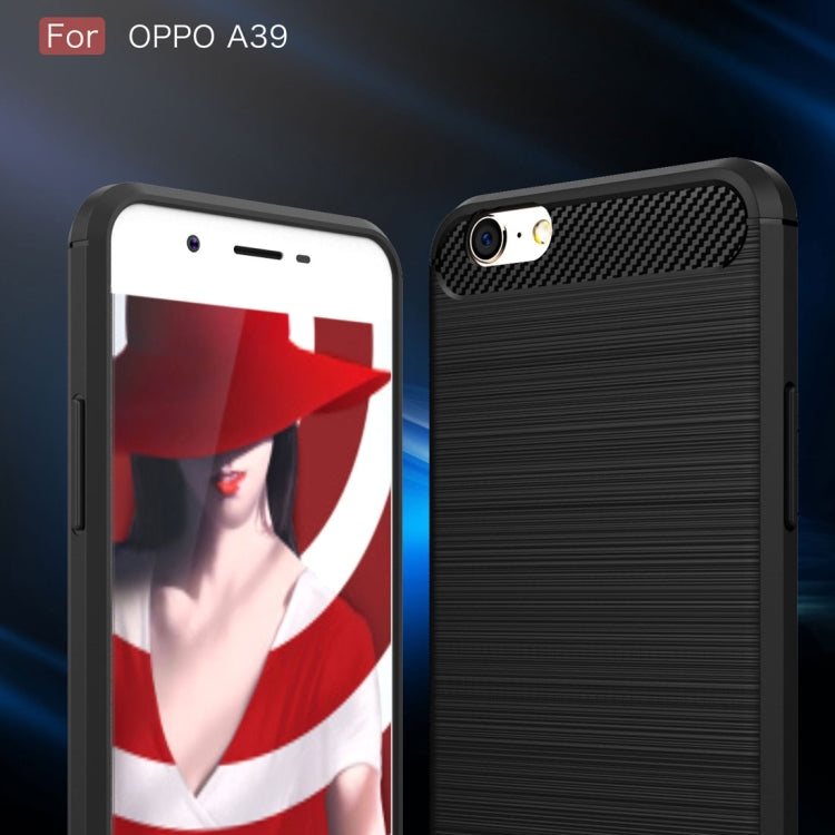 For OPPO A39 Carbon Fiber TPU Brushed Texture Shockproof Protective Back Cover Case