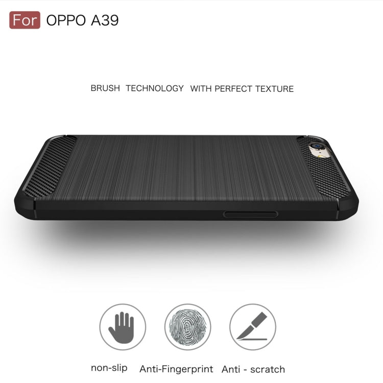 For OPPO A39 Carbon Fiber TPU Brushed Texture Shockproof Protective Back Cover Case