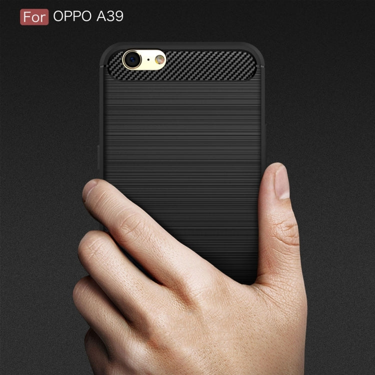 For OPPO A39 Carbon Fiber TPU Brushed Texture Shockproof Protective Back Cover Case