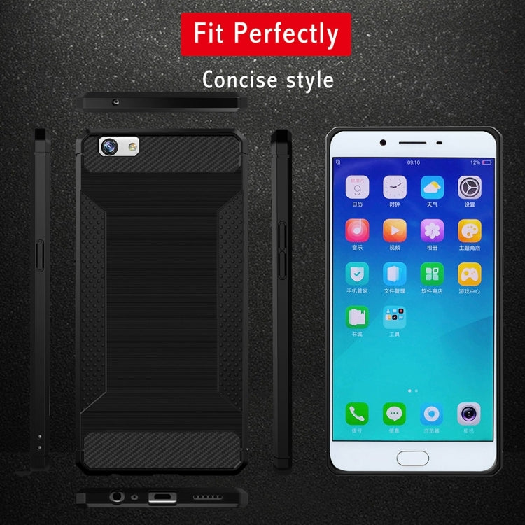 For OPPO R9s Brushed Texture Carbon Fiber Anti-slip TPU Protective Cover Case