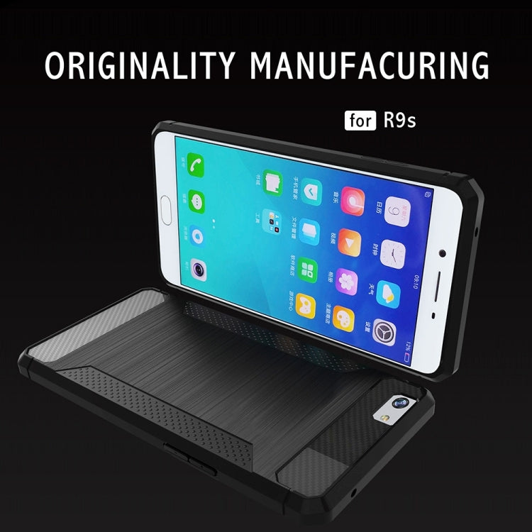For OPPO R9s Plus Brushed Texture Carbon Fiber Anti-slip TPU Protective Cover Case
