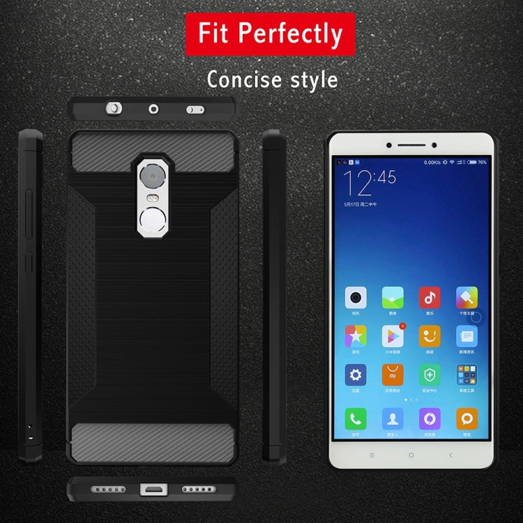 For Xiaomi Redmi Note 4 Brushed Texture Carbon Fiber Anti-slip TPU Protective Cover Case