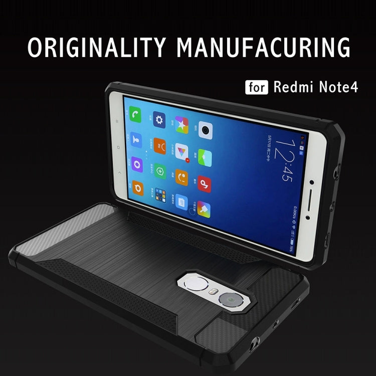 For Xiaomi Redmi Note 4X Brushed Texture Carbon Fiber Anti-slip TPU Protective Cover Case
