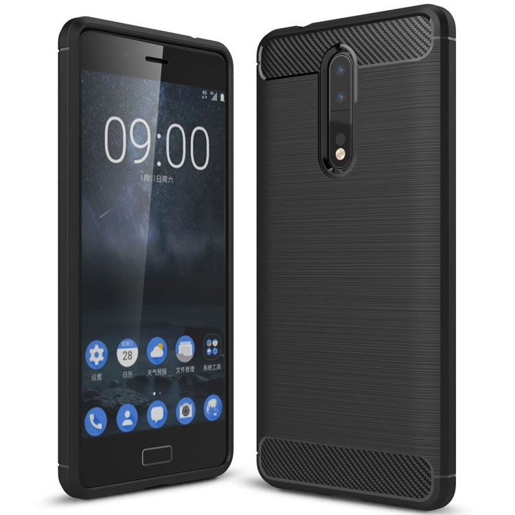 For Nokia 8 Carbon Fiber TPU Brushed Texture Shockproof Protective Back Cover Case