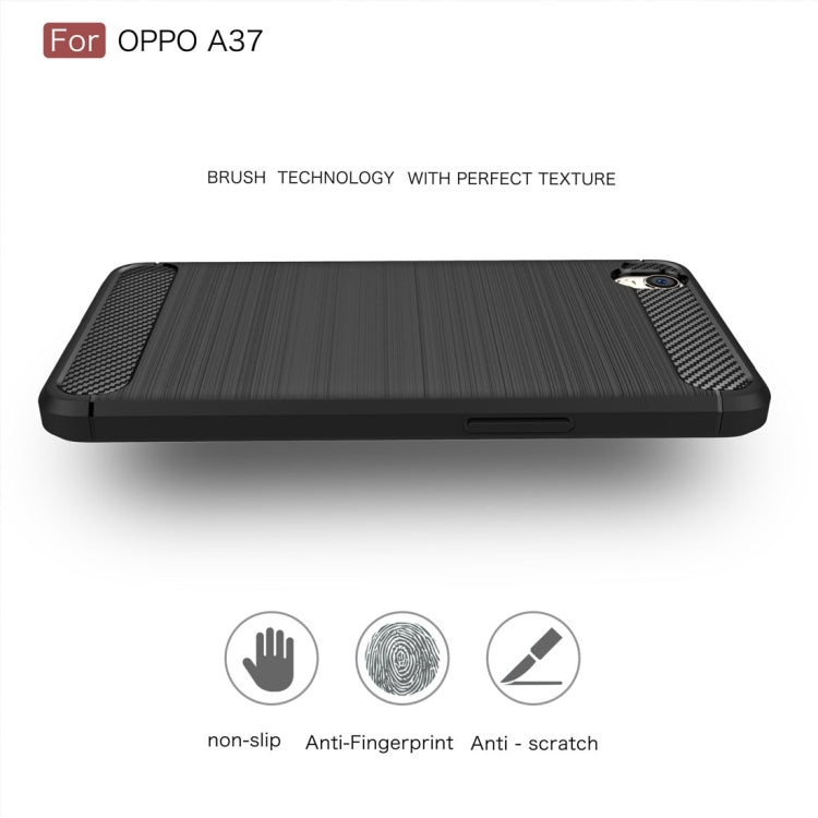 For OPPO A37 Carbon Fiber TPU Brushed Texture Shockproof Protective Back Cover Case