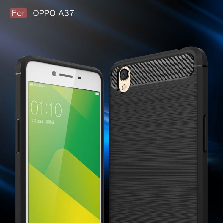 For OPPO A37 Carbon Fiber TPU Brushed Texture Shockproof Protective Back Cover Case