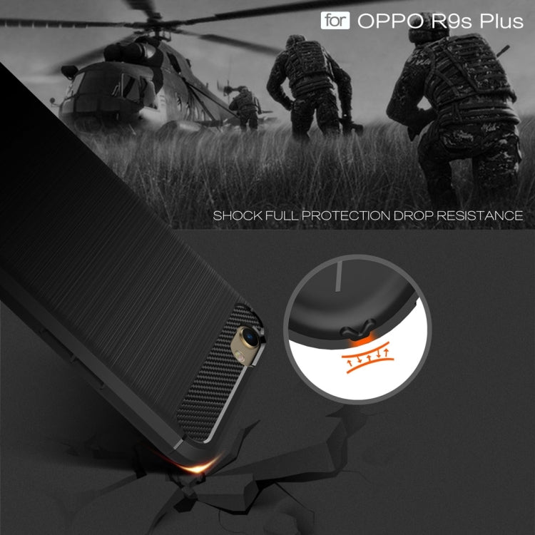 For OPPO R9s Plus Carbon Fiber TPU Brushed Texture Shockproof Protective Back Cover Case