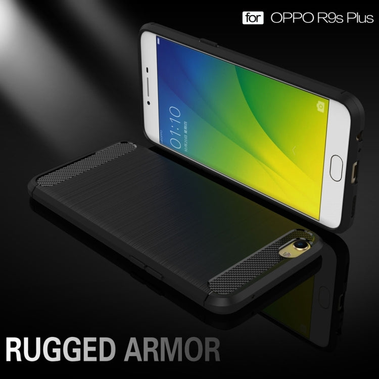 For OPPO R9s Plus Carbon Fiber TPU Brushed Texture Shockproof Protective Back Cover Case