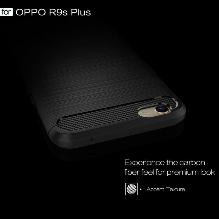 For OPPO R9s Plus Carbon Fiber TPU Brushed Texture Shockproof Protective Back Cover Case