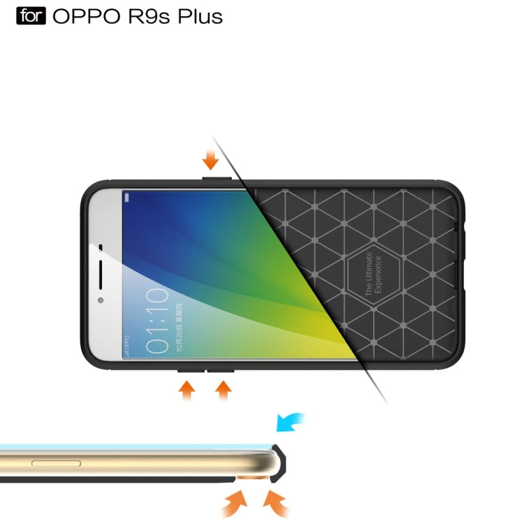 For OPPO R9s Plus Carbon Fiber TPU Brushed Texture Shockproof Protective Back Cover Case
