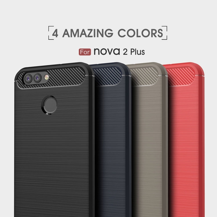 For Huawei nova 2 Plus Carbon Fiber TPU Brushed Texture Shockproof Protective Back Cover Case