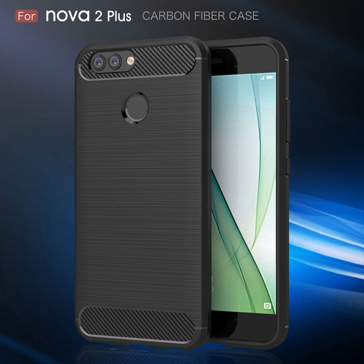 For Huawei nova 2 Plus Carbon Fiber TPU Brushed Texture Shockproof Protective Back Cover Case