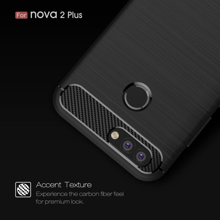 For Huawei nova 2 Plus Carbon Fiber TPU Brushed Texture Shockproof Protective Back Cover Case