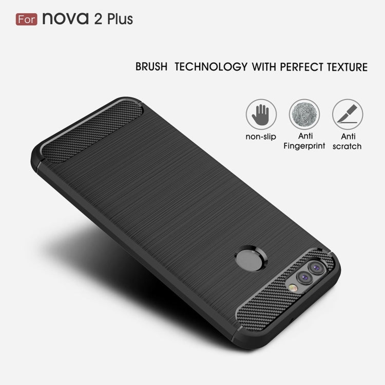 For Huawei nova 2 Plus Carbon Fiber TPU Brushed Texture Shockproof Protective Back Cover Case