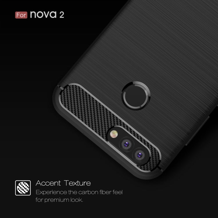 For Huawei nova 2 Carbon Fiber TPU Brushed Texture Shockproof Protective Back Cover Case
