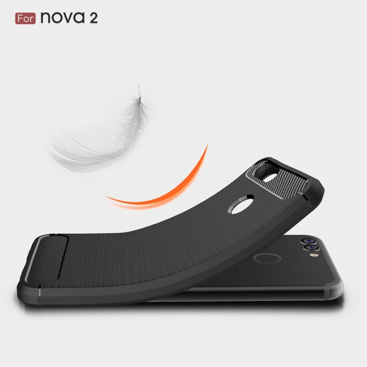 For Huawei nova 2 Carbon Fiber TPU Brushed Texture Shockproof Protective Back Cover Case