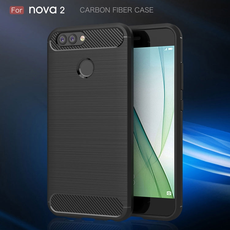 For Huawei nova 2 Carbon Fiber TPU Brushed Texture Shockproof Protective Back Cover Case