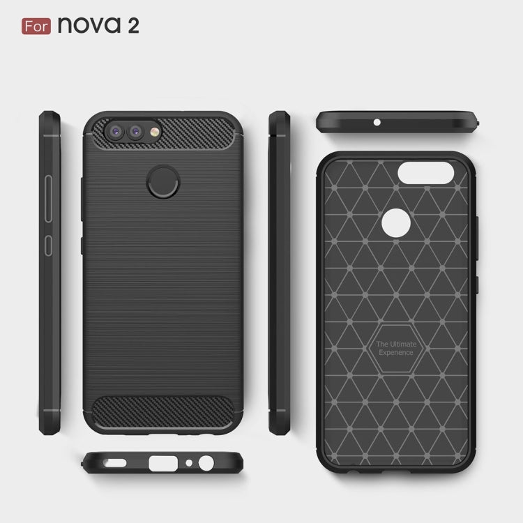 For Huawei nova 2 Carbon Fiber TPU Brushed Texture Shockproof Protective Back Cover Case