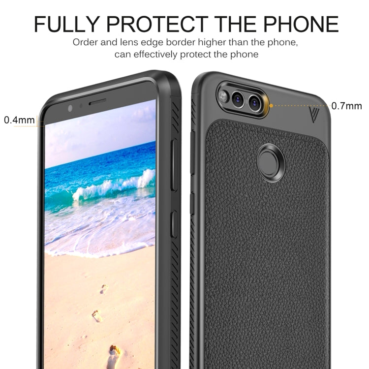 Lenuo for Huawei Honor Play 7X Litchi Texture Full Coverage PU Leather + TPU Protective Back Cover Case