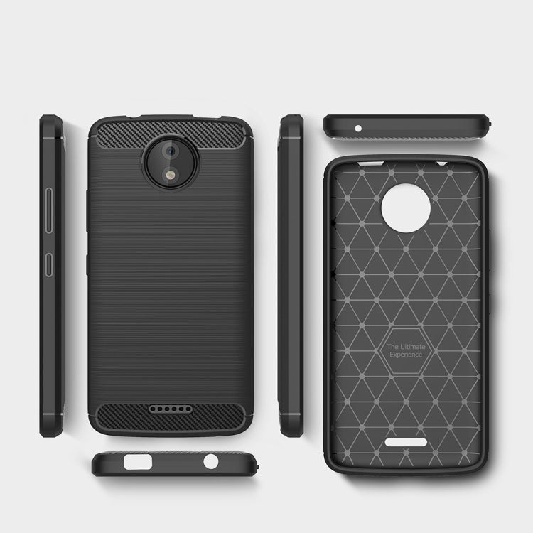 For Motorola Moto C Plus Brushed Texture Carbon Fiber Shockproof TPU Rugged Armor Protective Case