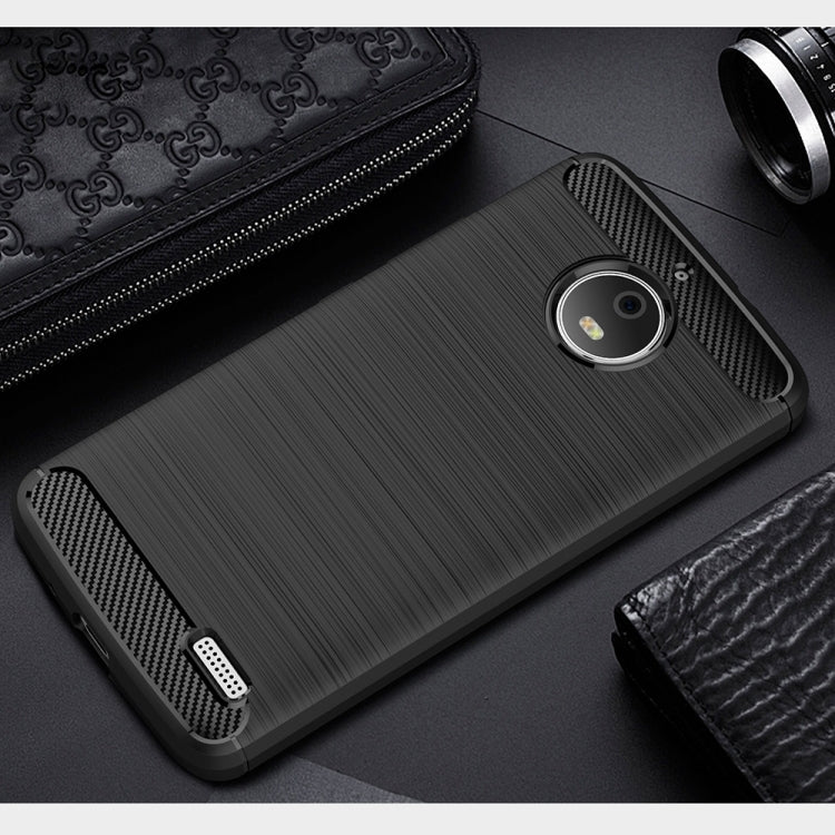 For Motorola Moto E4 (EU Version) Brushed Texture Carbon Fiber Shockproof TPU Rugged Armor Protective Case