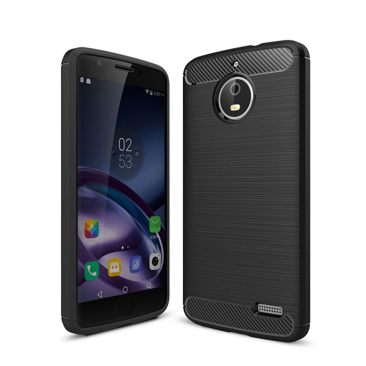 For Motorola Moto E4 (EU Version) Brushed Texture Carbon Fiber Shockproof TPU Rugged Armor Protective Case