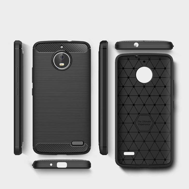 For Motorola Moto E4 (EU Version) Brushed Texture Carbon Fiber Shockproof TPU Rugged Armor Protective Case