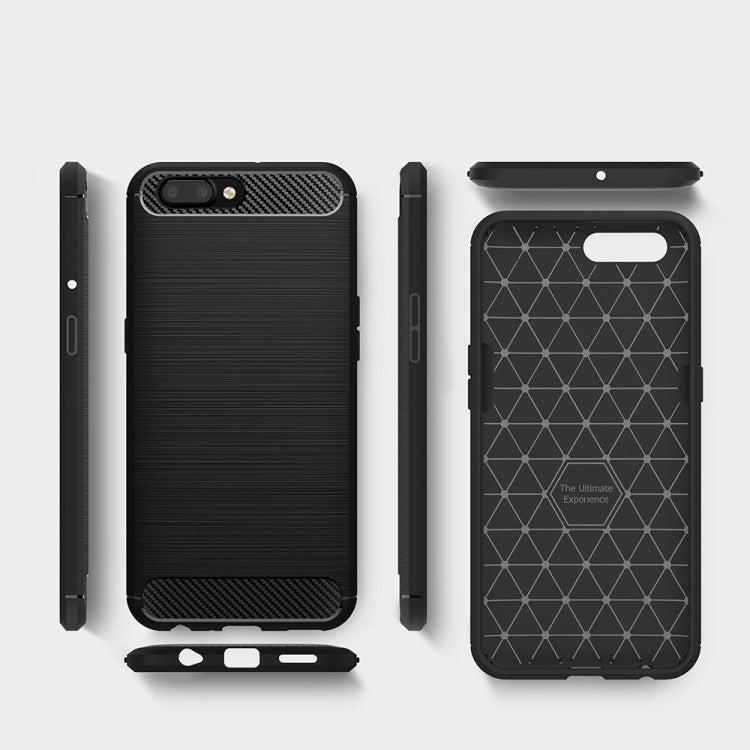 For OPPO R11 Plus Brushed Texture Carbon Fiber Shockproof TPU Rugged Armor Protective Case