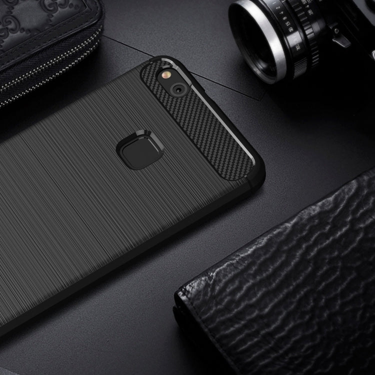 For Huawei P10 Lite Brushed Carbon Fiber Texture Shockproof TPU Protective Cover Case