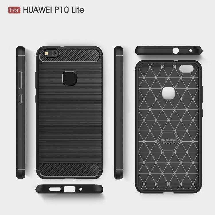 For Huawei P10 Lite Brushed Carbon Fiber Texture Shockproof TPU Protective Cover Case
