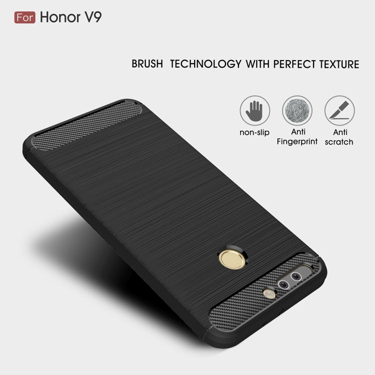 For Huawei Honor V9 Brushed Carbon Fiber Texture Shockproof TPU Protective Cover Case